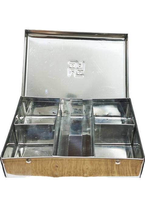 Aryaradha Stainless Steel Box With 5 Partition Rectangular Haldi Kumkum Sandal Rice (1 Pieces, Steel)