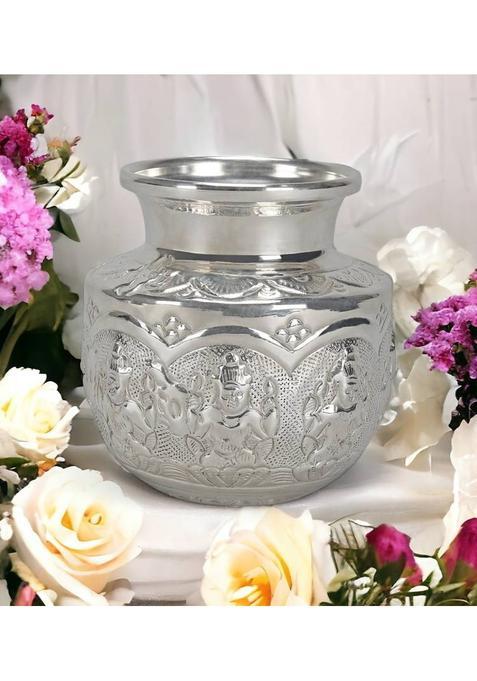 Sigaram German 5 Inch Ashtalakshmi Kalash Or Chambu For Home Pooja Decor K2559 Silver Plated (1 Pieces, Silver)