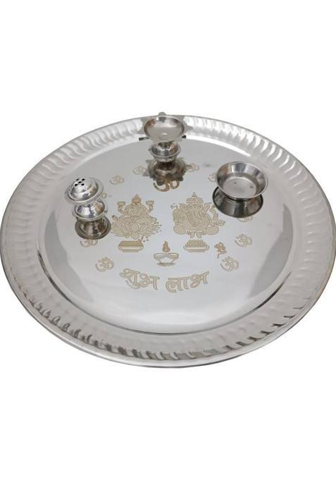 Me&You Silver Color Pooja Thali Navratri Set Steel (1 Pieces Silver)