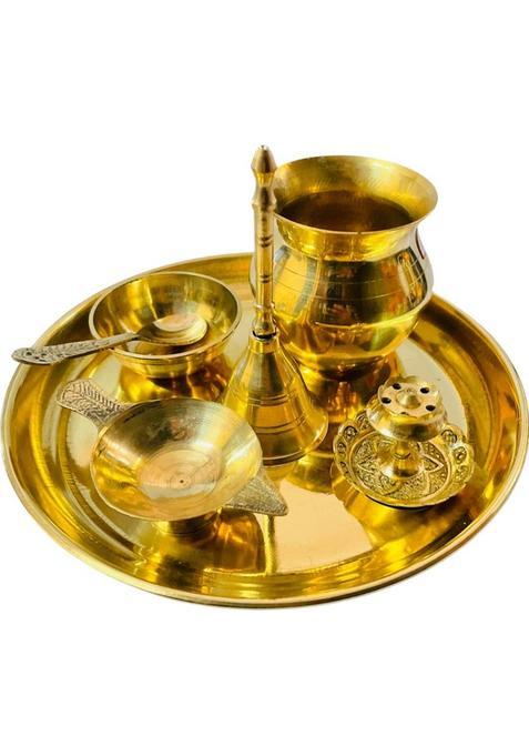 Daridra Bhanjan Pooja Thali Set For Karwa Chauth Ki Thali Brass (1 Pieces Gold)
