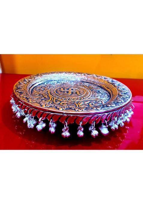 Pearl Handicrafts Pooja Plate Brass Metal (1 Pieces Silver)