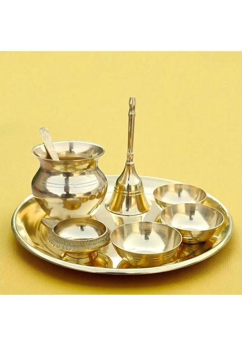 Huzur Ji Pooja Samagri Plate Brass (8 Pieces Gold)