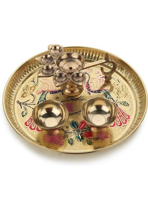 Shri Anand Brass Pooja Plate Set (1 Pieces, Multicolor)
