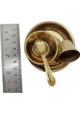 Kanha Kanhaiya Ji Bhog Thali With Spoon Glass And Bowl/ Thakur Ke Bartan Copper (Gold)