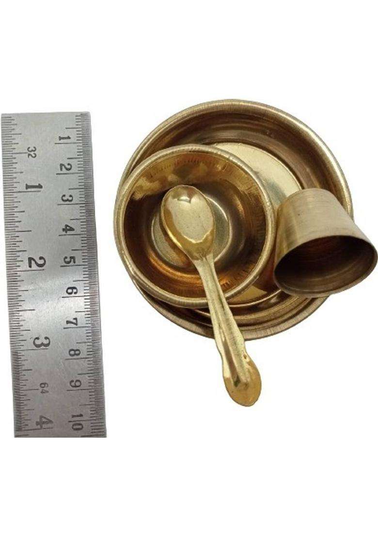Kanha Kanhaiya Ji Bhog Thali With Spoon Glass And Bowl/ Thakur Ke Bartan Copper (Gold) - Indya