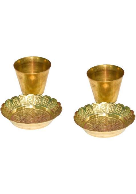 Alodie Small Brass Pooja Thali Set Premium Pital For Diya Bhog Prasad & Aarti (1 Pieces Gold)