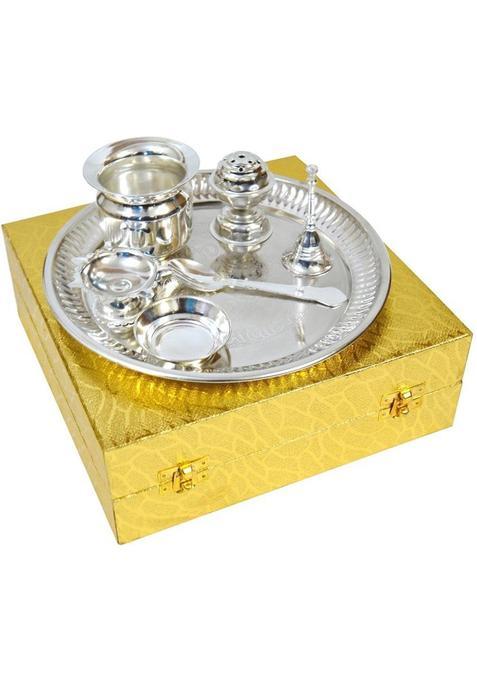 Me&You Diwali Pooja Thali|Pooja Thali Set | Thali|Silver Plated Set| Iz21Thalisilver-Box-002 Steel (1 Pieces, Silver)