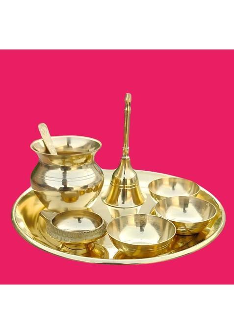 Huzur Ji Complete Pooja Set Brass (8 Pieces, Gold)