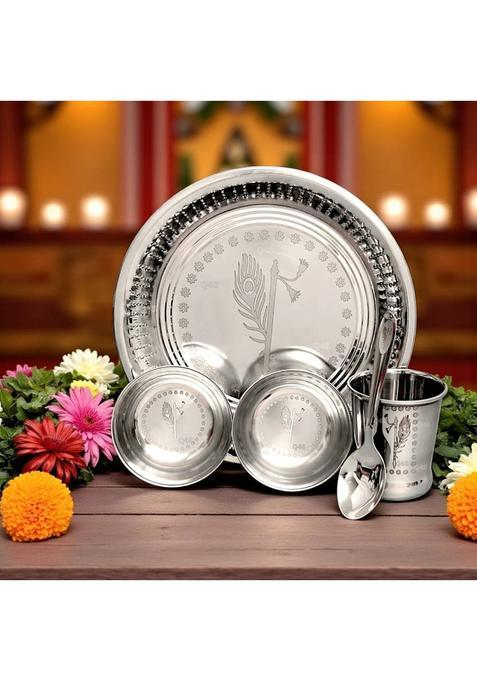 Q4S Laddu Gopal Ji Pooja Thali Set ( 1 2 Bowl Spoon Glass) Stainless Steel (5 Pieces, Steel)