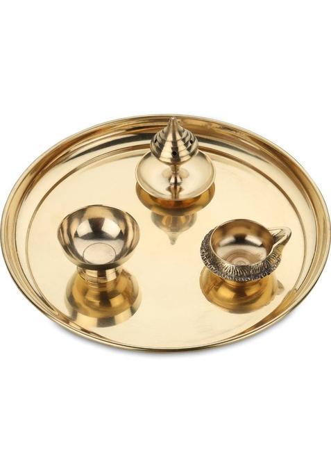 Dokchan Brass Pooja Plate Set (1 Pieces, Gold)