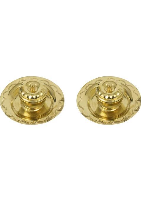 Spillbox Traditional Handcrafted Brass Apple Kumkum With Plate For Home Temple Puja Articles Decor Gifts-Pack Of-2 (4 Pieces Gold)