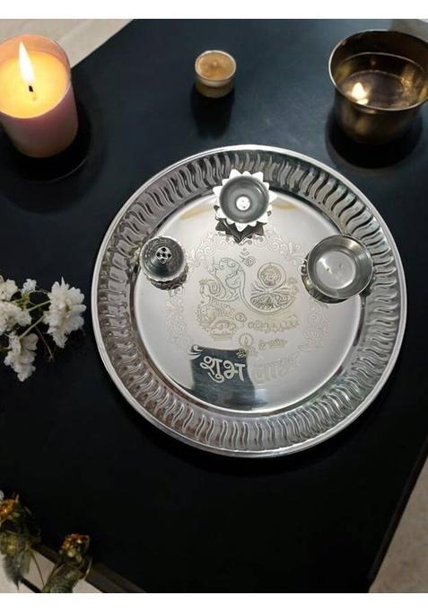 Trendy Abode Shubh Labh / Pooja Thali Stainless Steel (1 Pieces, Silver)