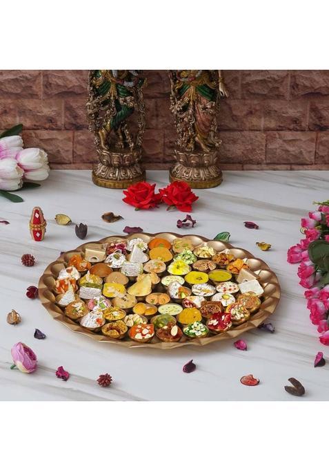 Zencrafts Premium "Chappan Bhog" Thali/Decorative Poojan Thali For Temple And Pooja Iron (1 Pieces, Gold)