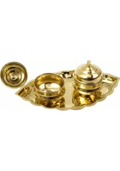 Bekner Traditional Handcrafted Brass Thali Kumkum Plate For Pooja/Worship (Gold)