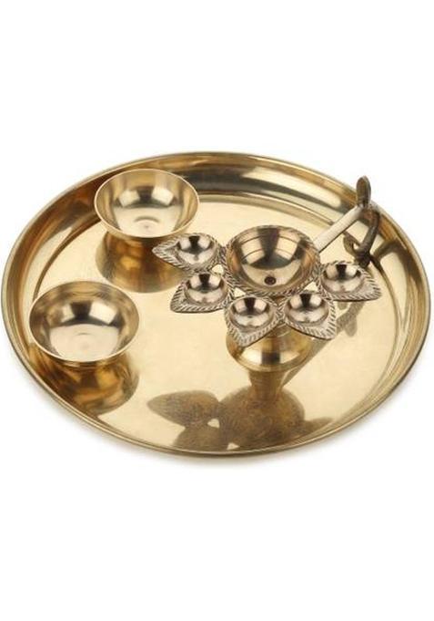 Shri Anand Brass Pooja Plate Set (1 Pieces, Gold)