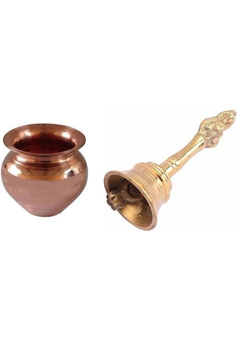 Utkarsh Combo Of Pooja Puja Bell Ghanti With Copper ( 2 No ) Kalash Lota Brass (Multicolor)