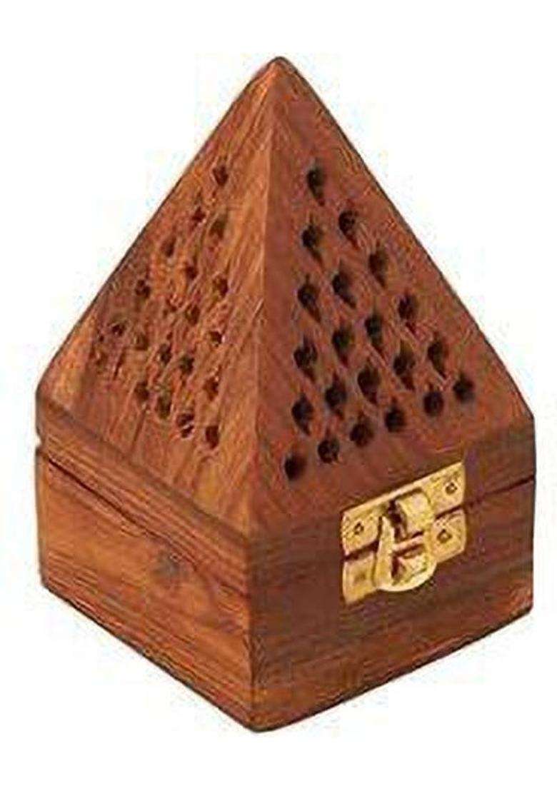 Sankalan Creations Pyramid Shape Incense Sticks Holder Wooden Box (1 Pieces Multicolor) - Indya