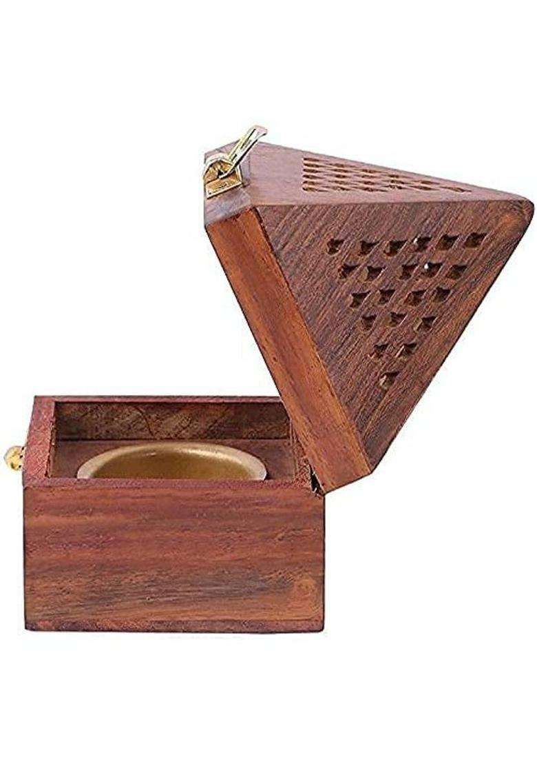 Sankalan Creations Pyramid Shape Incense Sticks Holder Wooden Box (1 Pieces Multicolor) - Indya