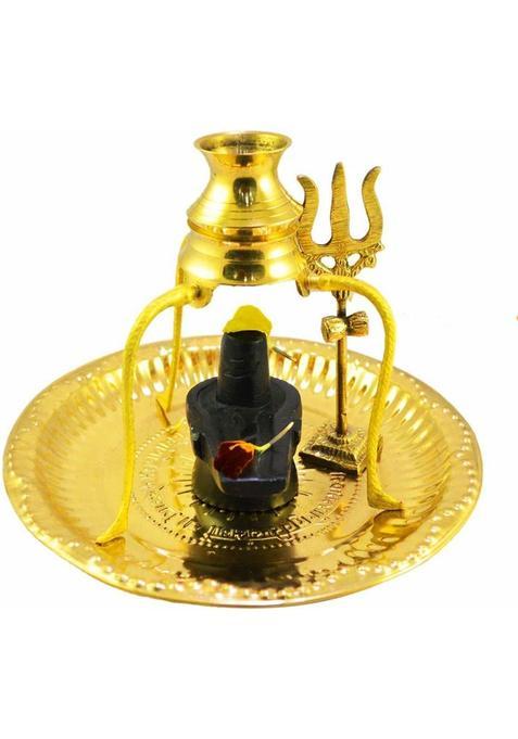 Sbbco Marble Shaligram Shiva Ling Lingam Statue Brass Plate With Kalash Stand (1 Pieces Gold Black)