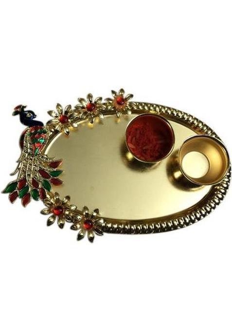 Loops N Knots Small Pooja Thali / Platter For (Pl16037) Iron (Gold)