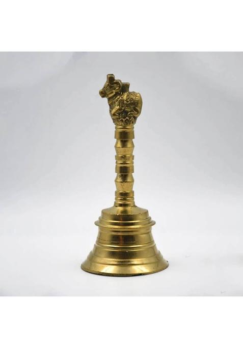 Alodie Brass Nandi Ghanti Bell For Home Mandir Big Size Puja With Design (1 Pieces Gold)