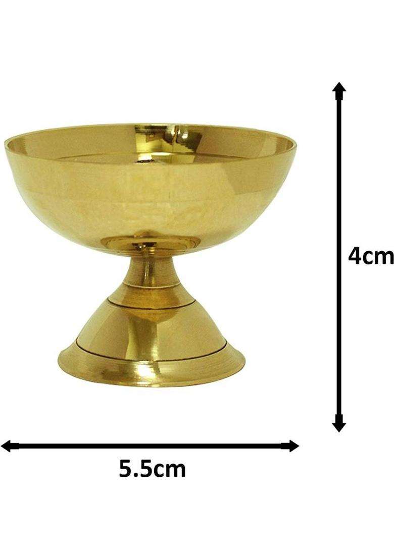De-Ultimate Combo Of 2 Pcs Classic Round Pure Brass Paro Pyali Worship/Spirtual/Religion Table Diya Designed Deepak With Akhand Laxmi Pital /Deepak For Arti Puja (4 Pieces Yellow Brown) - Indya