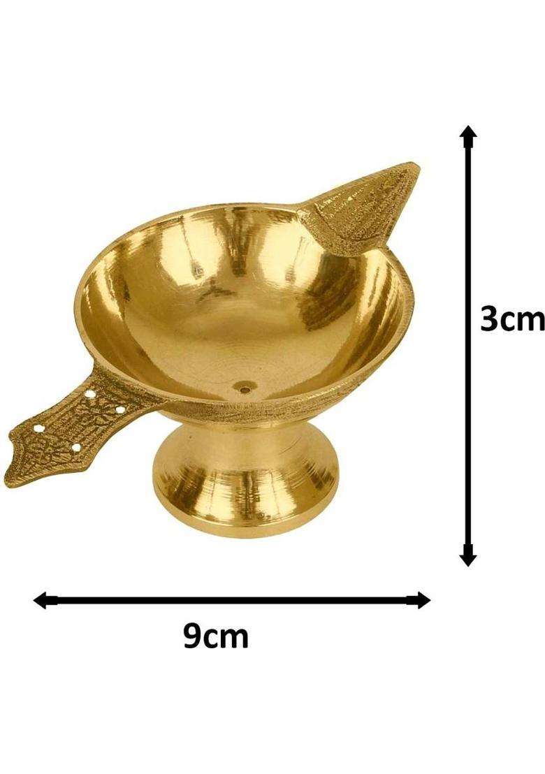 De-Ultimate Combo Of 2 Pcs Classic Round Pure Brass Paro Pyali Worship/Spirtual/Religion Table Diya Designed Deepak With Akhand Laxmi Pital /Deepak For Arti Puja (4 Pieces Yellow Brown) - Indya