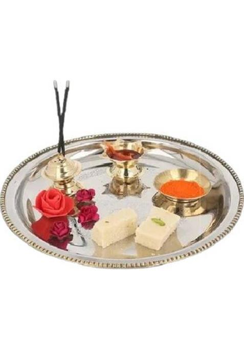 Navaash Jaipur Crafts Steel Puja Thali Set For Diwali Poojan/Pooja Room (Silver) Copper