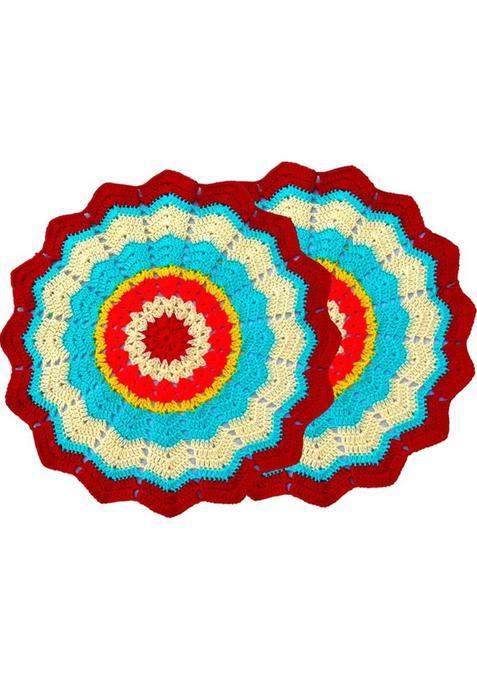 Daily Buy Pooja Thali Cover/ Tray Cover / Basket Table Center Mat Or Wool (2 Pieces, Multicolor)