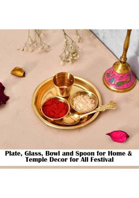 Brown Horse Energies Passion Laddu Gopal Bhog Thali Set Bartan For Puja Mandir Small Size 4 Brass (1 Pieces Gold)