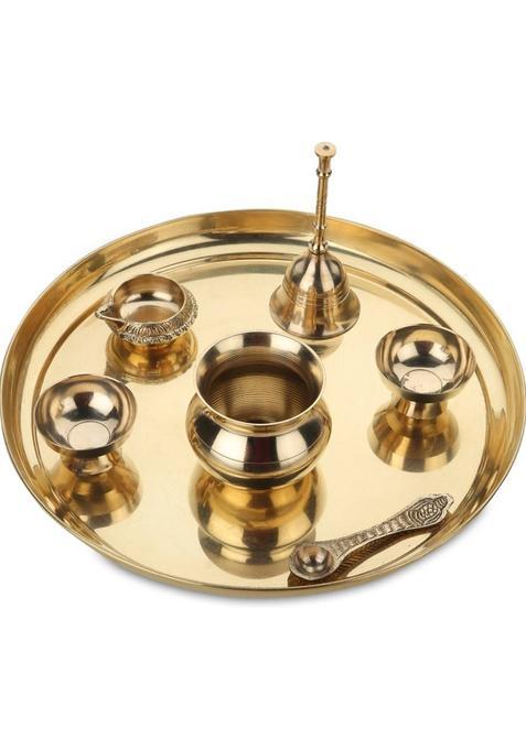 Torppeza Brass Pooja Plate Set (1 Pieces Gold)