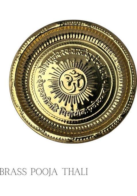 Poojastore Brass Pooja Thali | Religious Aarti Plate For Worship, Mandir & Gifting (1 Pieces, Gold)