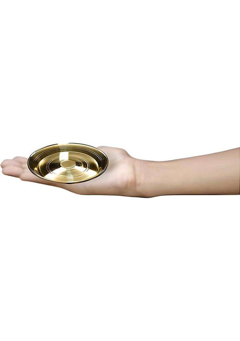 Mle 1 Pcs Small Pooja Thali/Plate & Glass Set Brass (2 Pieces Gold) - Indya