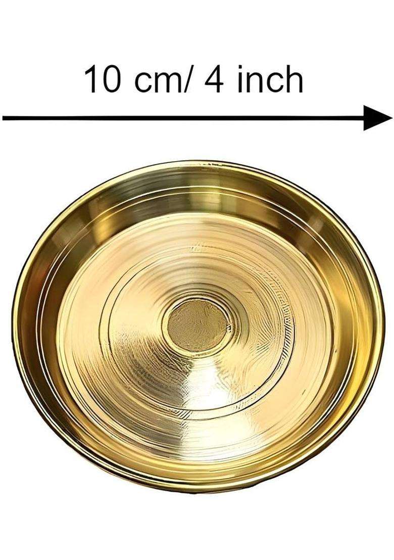 Mle 1 Pcs Small Pooja Thali/Plate & Glass Set Brass (2 Pieces Gold) - Indya