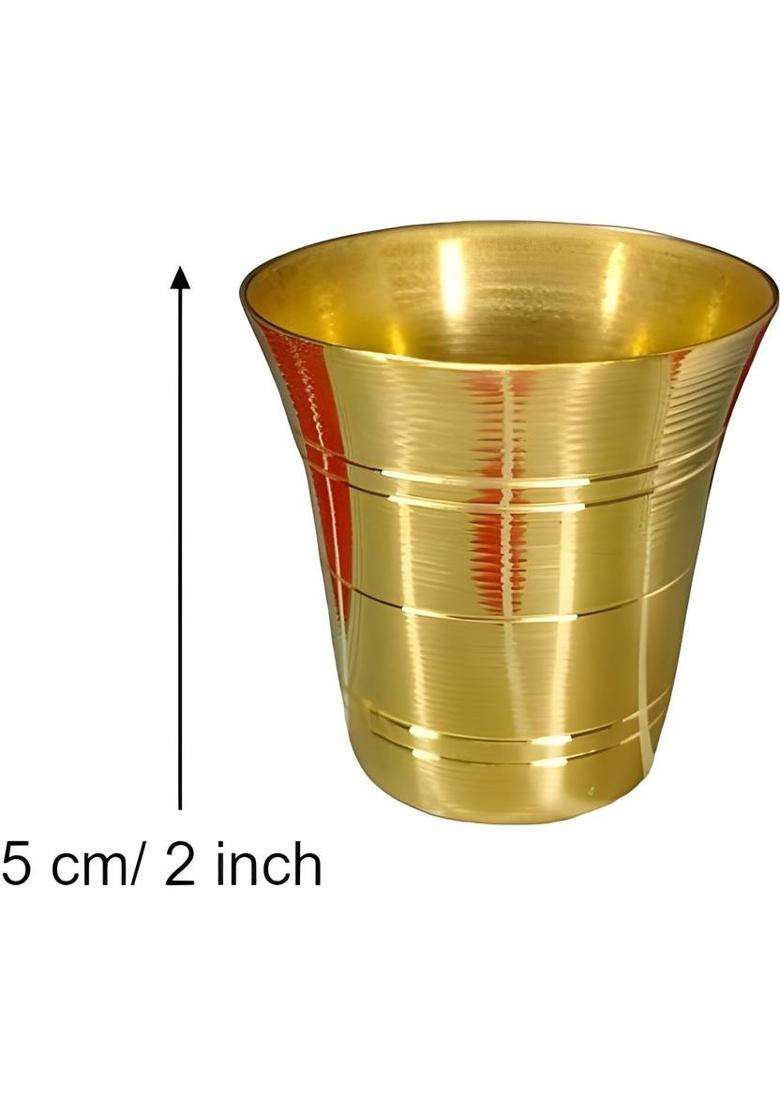Mle 1 Pcs Small Pooja Thali/Plate & Glass Set Brass (2 Pieces Gold) - Indya