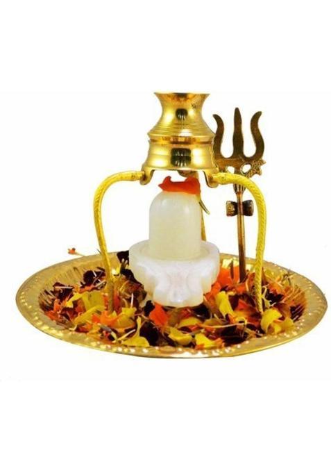 Sbbco White Marble Shivling Shiva Ling / With Brass Plate, Kalash Stand Trishul (1 Pieces, White)