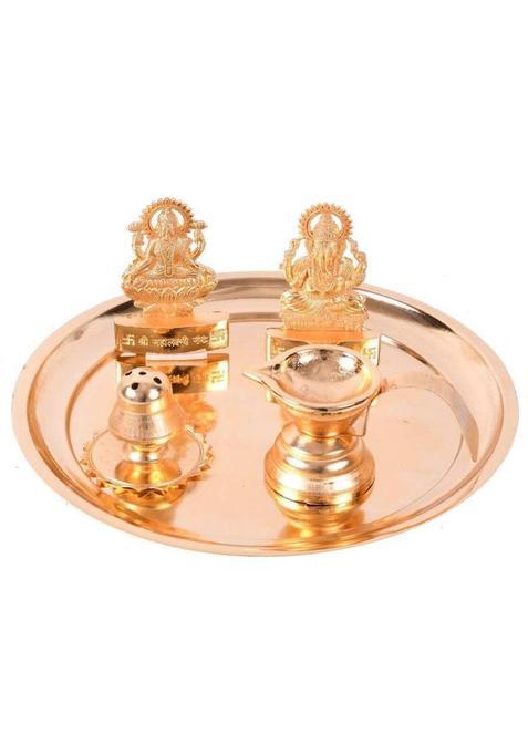 Collectible India Handicrafted Pooja Thali Set Aluminium (1 Pieces, Gold)