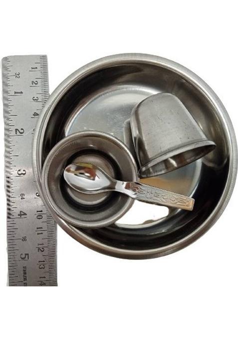 Kanha Bal Gopal Ji Ke Bartan/Laddu Bartan Set (Bhog Thali With Glass, Bowl And Spoon ) Steel (Steel)