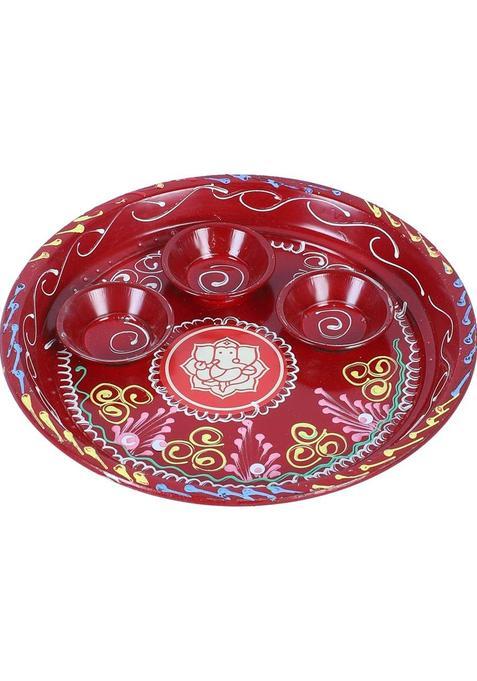 Urban Magic Pooja Thali Set 4 Items For Diwali And All Festival Steel (Red)