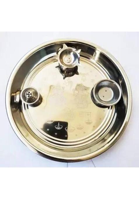 Dsom Steel Pooja Plate (5 Pieces, Silver)