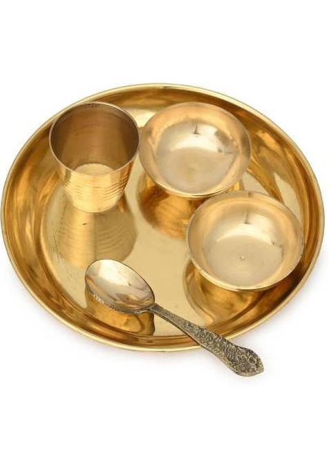Ogcombo Poojathali Set Small Size Brass Bhog Thali Laddu Gopal Ji (5 Pieces, Gold)