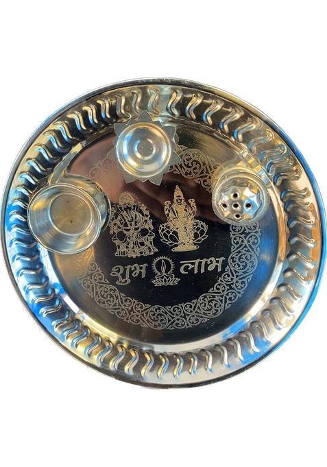 Hari Pooja Thali Stainless Steel Medium Size Lightweight (1 Pieces, Silver)