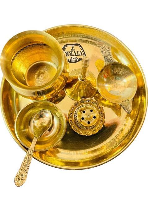 Daridra Bhanjan Pooja Thali With Diya, Set For Wedding, Rakhsha Bhandhan, Bhai Dooj, Function Brass (Gold)