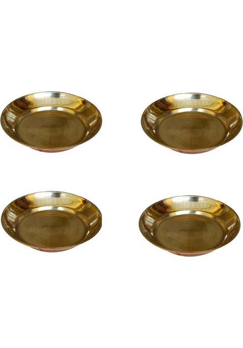 Craft World 4 Pc Set Of 1 Pl Masala Bhog Thali Prasad Plate Pooja Accessories(4 Pieces) Brass (Gold)