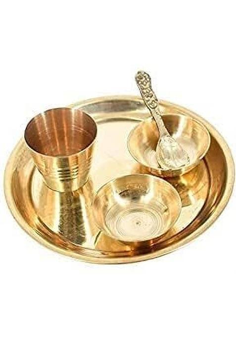 Rj Kitchenware Store 5 Psc Set Laddu Gopal Kanha Ji Thakur Brass Pooja Bhog Thali Set- Pcs (5 Pieces Gold)