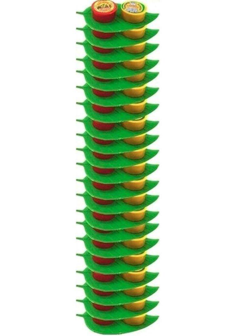 Dhave Leaf Shape Kumkum Haldi Thampoolam Set 25 Pcs Plastic (25 Pieces Yellow Green Red) - Indya