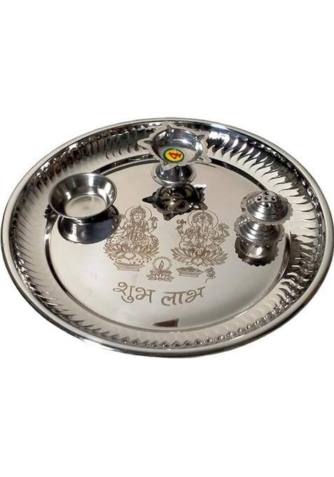 Tenouten Puja Thali Steel (1 Pieces Silver)