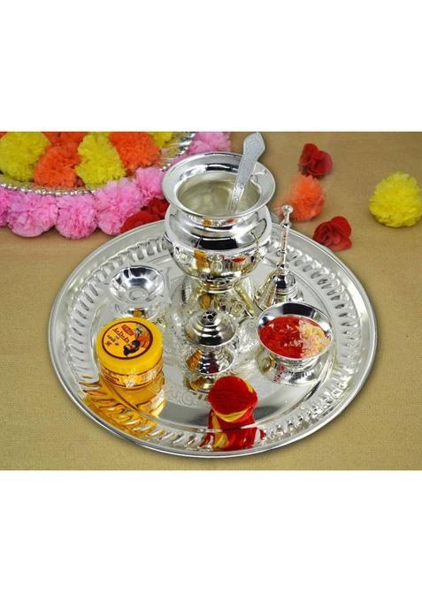 Me&You Silver Plated Pooja Thali Set For Diwali Navratri Daily Iz22-04 (1 Pieces Silver)