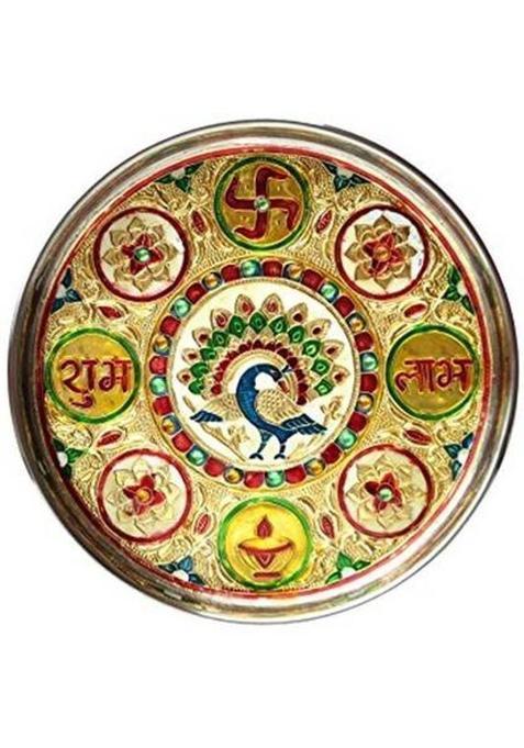 Sv Traders Meenakari 12 Inch Pooja Thali Steel (1 Pieces, Multicolor)
