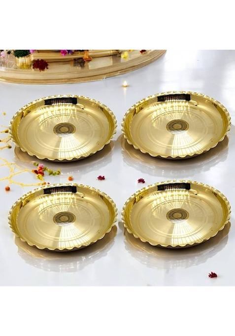 Mle Decorative Brass Puja Thali Plates, 11.5 Cm, Traditional Design, Set Of 4 (4 Pieces, Gold)
